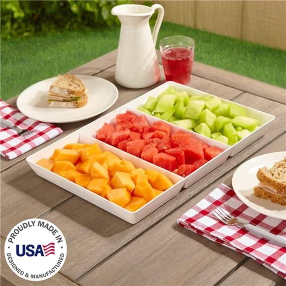 US Acrylic Avant White Plastic Divided Serving Trays (Set of 3) 15” x 10” - Picture 2 of 6